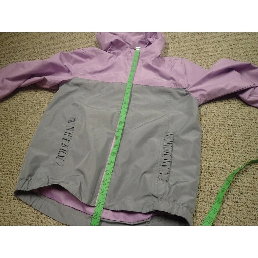 Eddie Bauer Windbreaker Jacket Girls 10/12 Purple Grey Excellent Colorblock Hood